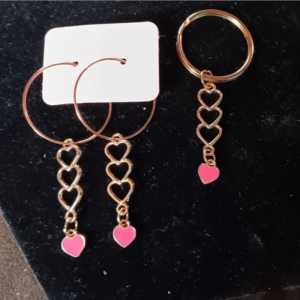 Handmade Gold Triple Heart Earrings